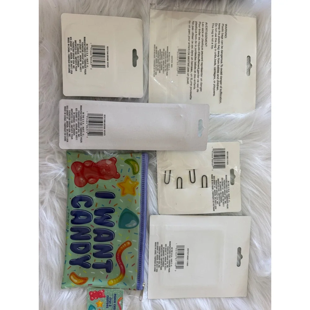 Gummy Bear Stationery Set Pencil Case Pen Sticky Notes Erasers Clips 6pc Bundle